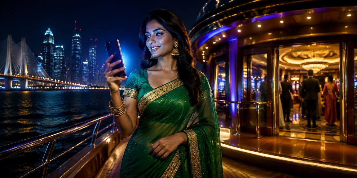 Mobile payment transaction in Mumbai with festive ambience